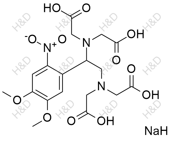 甘氨酸,N,N'-[1-(4,5-二甲氧基-2-硝基苯基)-1,2-乙二基]双[N-(羧甲基)-,四钠盐(9Cl)结构式