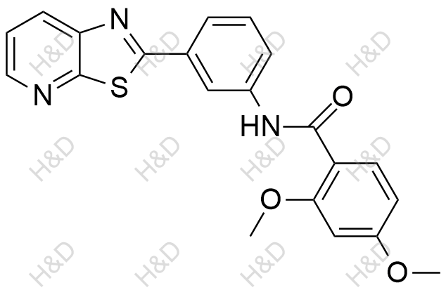 2，4-二甲氧基-N-(3-噻唑并[5，4-b]吡啶-2-基苯基)苯甲酰胺结构式
