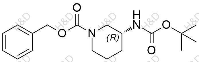 (3R)-3-[(叔丁氧羰基)氨基]哌啶-1-甲酸苄酯结构式