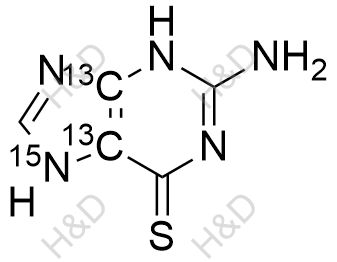 2-氨基-6-巯基嘌呤-13C2-15N结构式