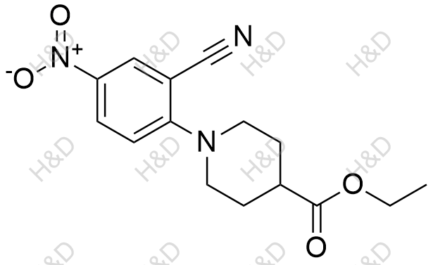 1-(2-氰基-4-硝基苯基)哌啶-4-羧酸乙酯结构式