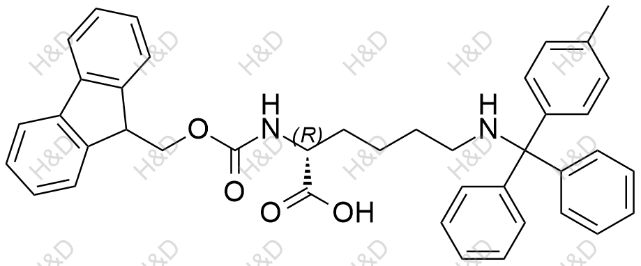 N-芴甲氧羰基-N'-(4-甲基三苯甲基)-D-赖氨酸结构式