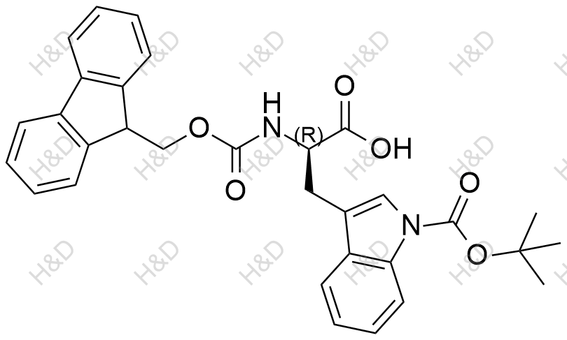 N-alpha-芴甲氧羰基-N-in-叔丁氧羰基-D-色氨酸化学结构式