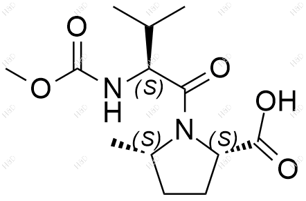 (5S)-N-(甲氧羰基)-L-缬氨酰-5-甲基-L-脯氨酸结构式