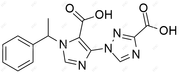1-(5-羧基-1-(1-苯基乙基)-1H-咪唑-4-基)-1H-1,2,4-三唑-3-羧酸结构式