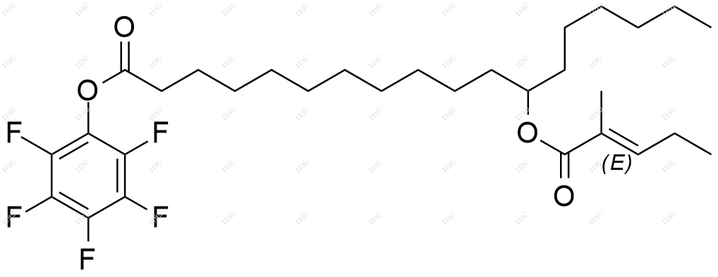 (E)-十二((2-甲基戊-2-烯酰)氧基)十八碳烷酸全氟苯酯化学结构式