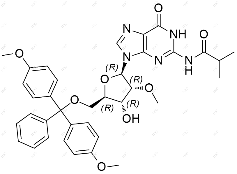 5'-O-DMT-N2-异丁酰基-2'-O-甲基鸟苷化学结构式
